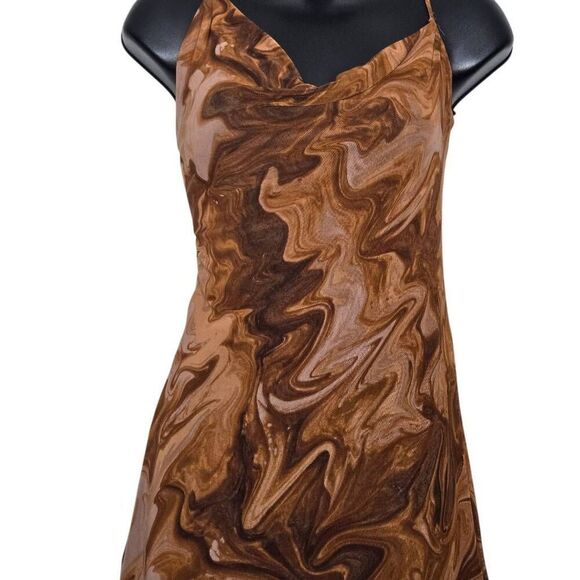 Urban Outfitters Dress Size Small Tan and Brown Y2K Marble Tie Back - Picture 2 of 6